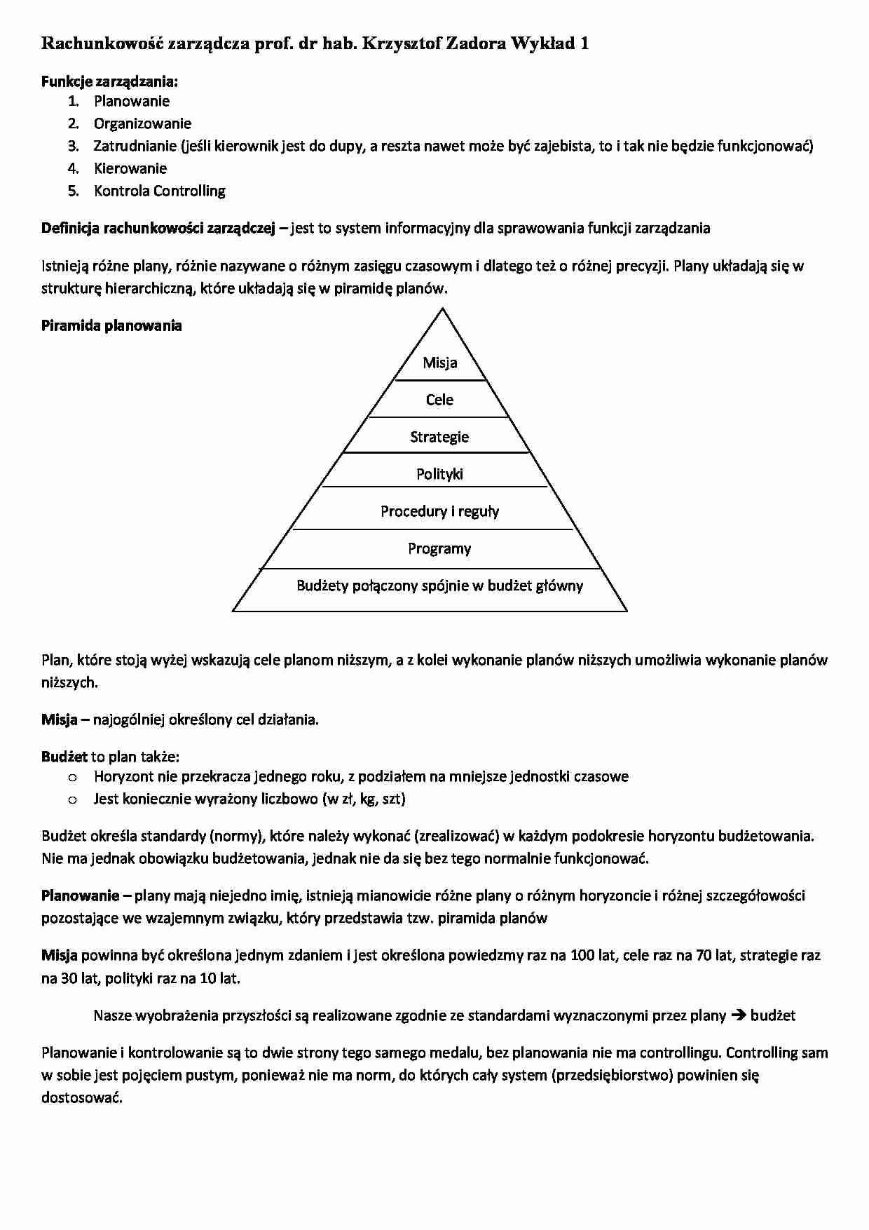 Rachunkowość zarządcza- wykład 1 - strona 1