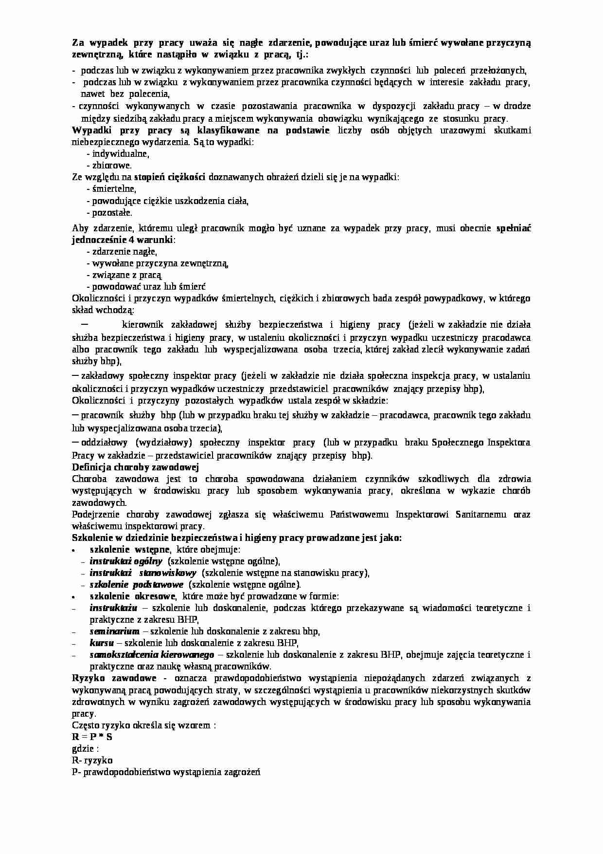 wykład -podstawowe pojęcia z BHP - strona 1