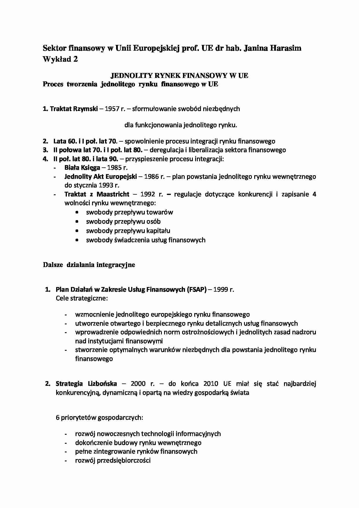 Sektor finansowy w Uni Europejskiej- wykład 2 - strona 1