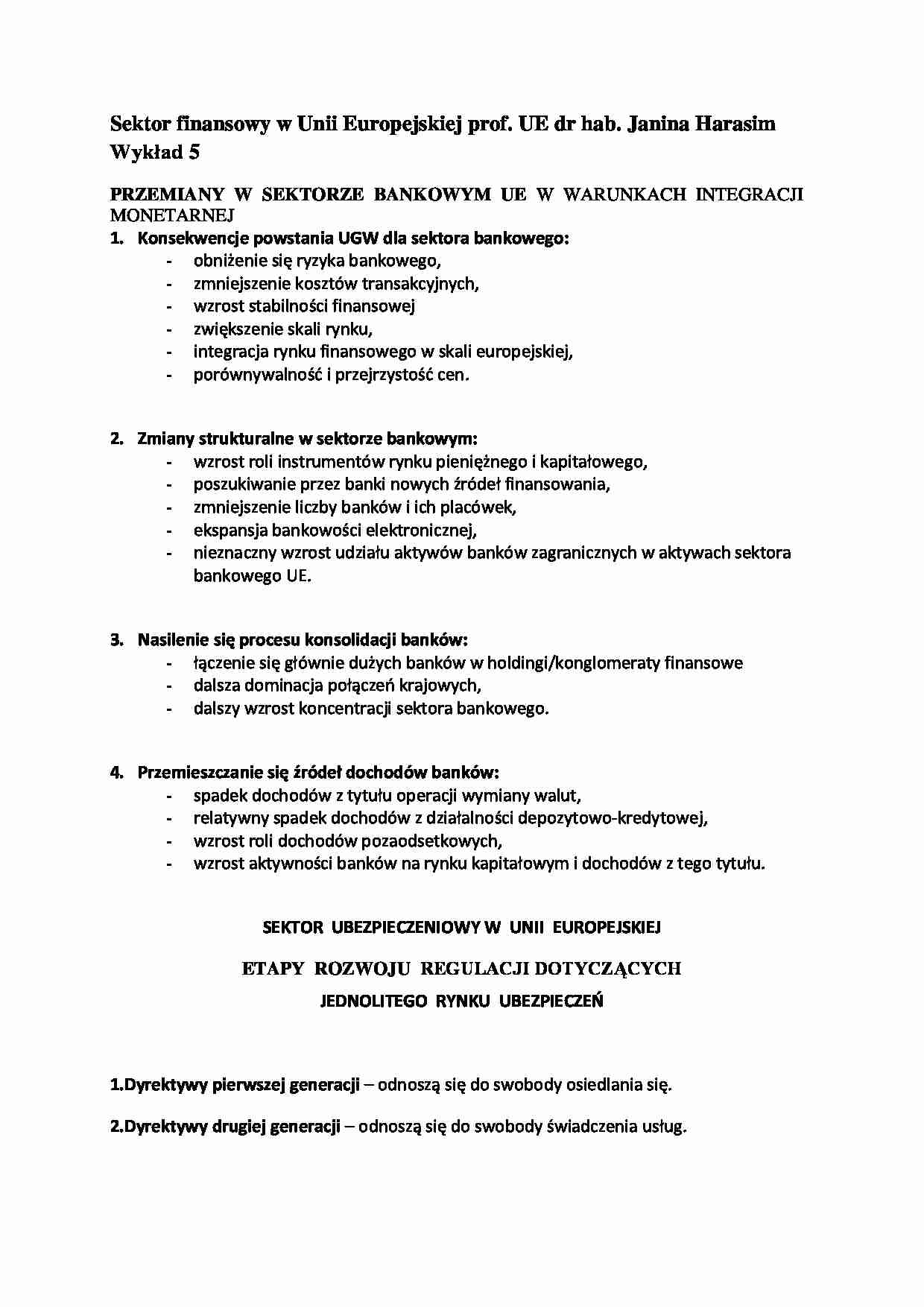 Sektor finansowy w Uni Europejskiej- wykład 5 - strona 1