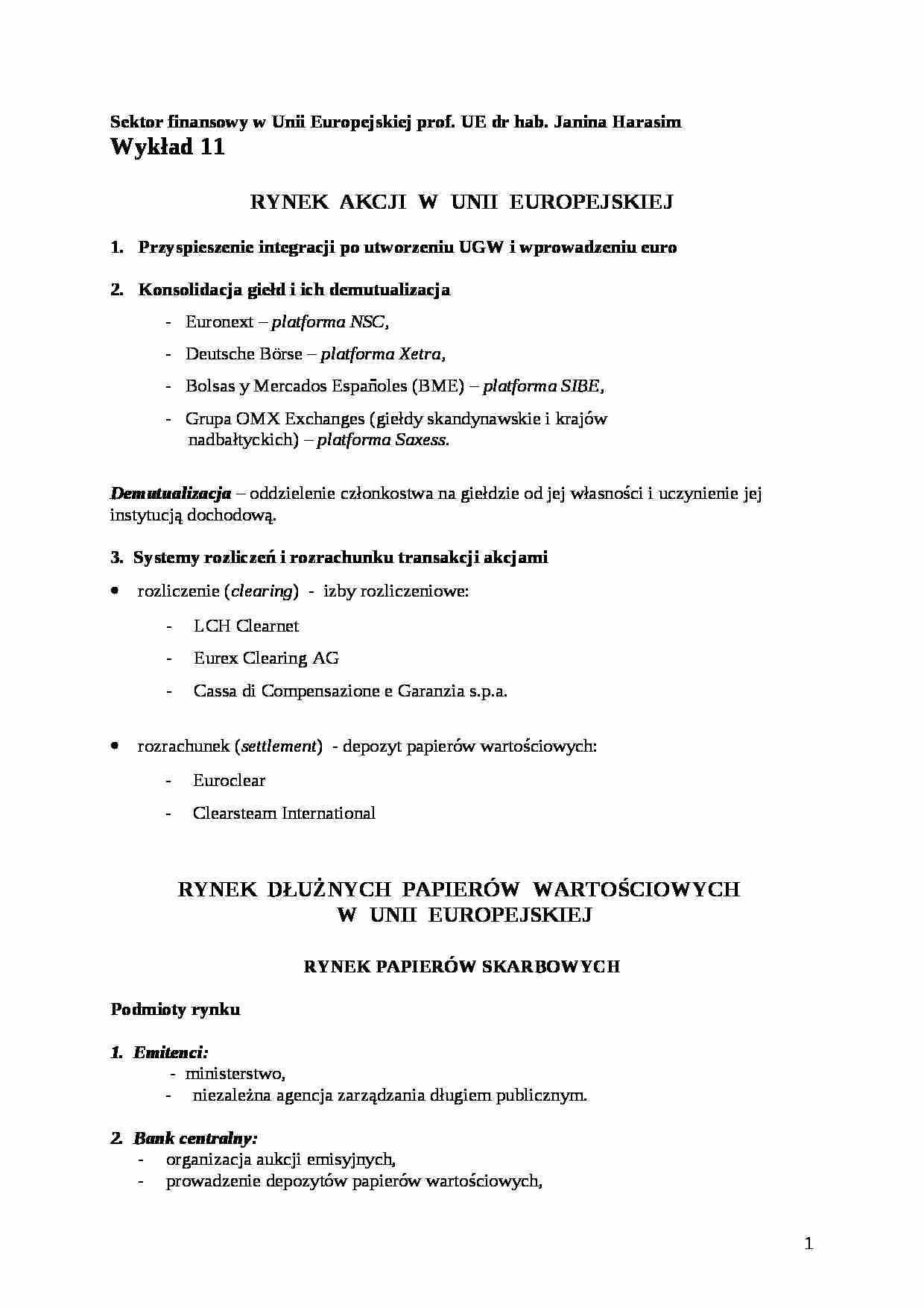 Sektor finansowy w Uni Europejskiej- wykład 11 - strona 1