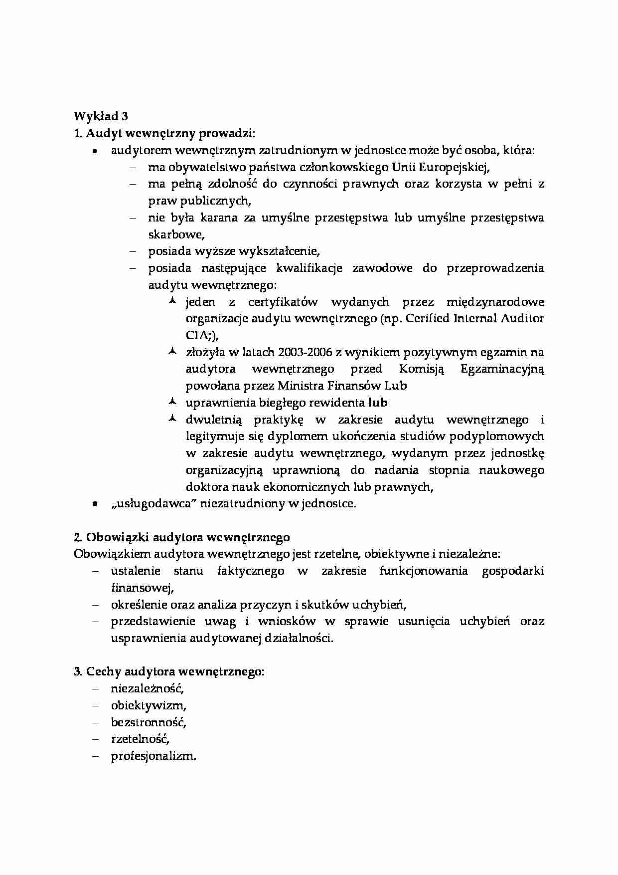 Podstawy audytu wewnętrznego- wykład 3 - strona 1