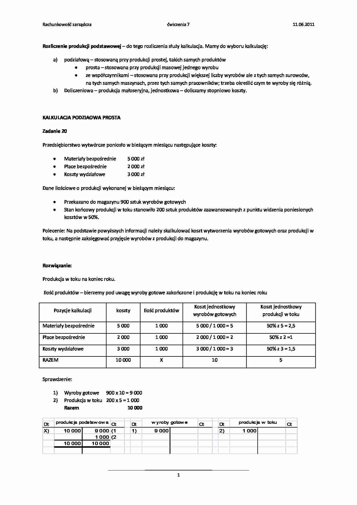 Rachunkowość zarządcza- ćwiczenia 7 - strona 1