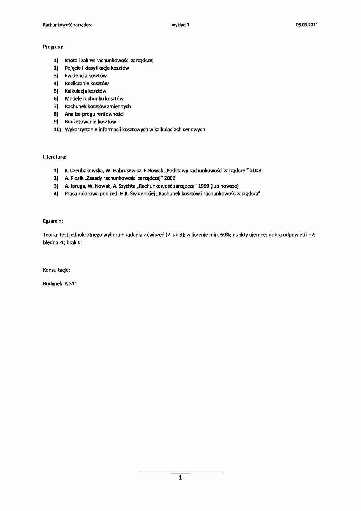 Rachunkowość zarządcza- wykład - Ewidencja kosztów  - strona 1