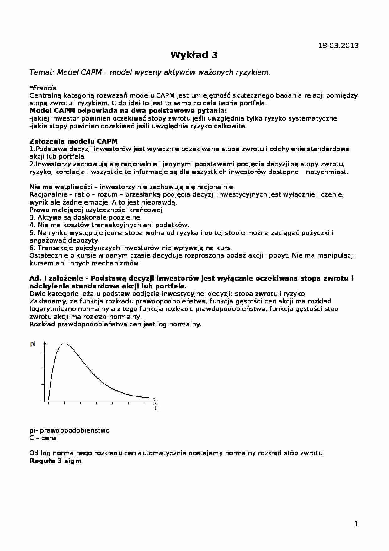 Model CAPM- wykład 3 - strona 1