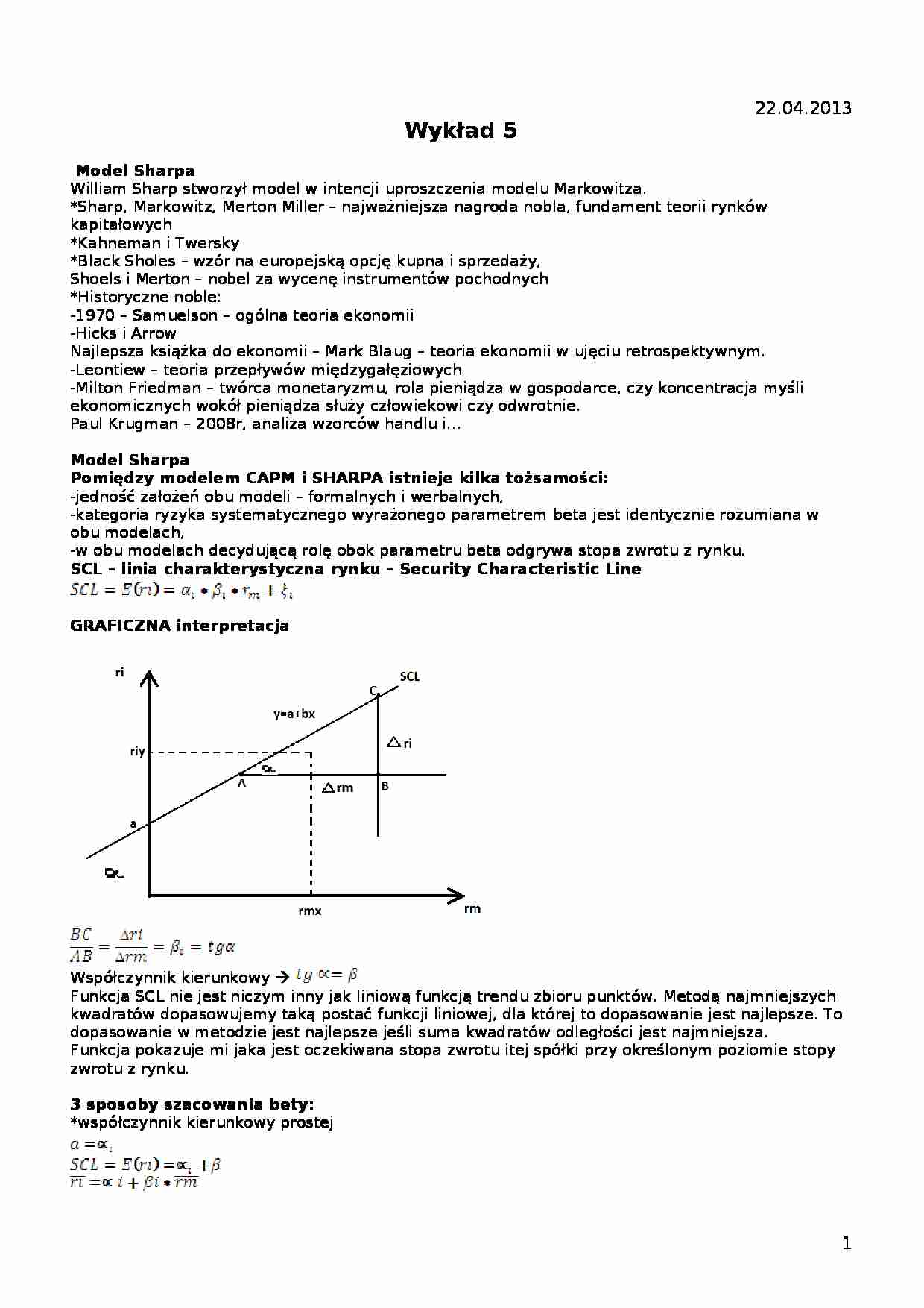 Model Sharpa- wykład 5 - strona 1