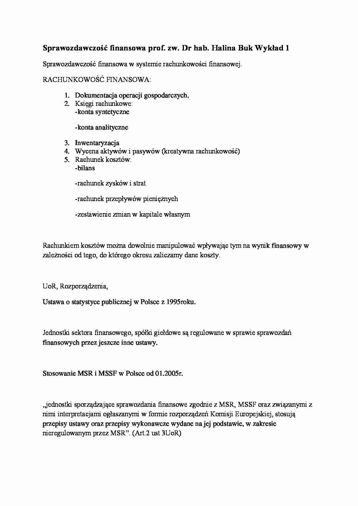 Sprawozdawczość finansowa - wykład 1 - strona 1