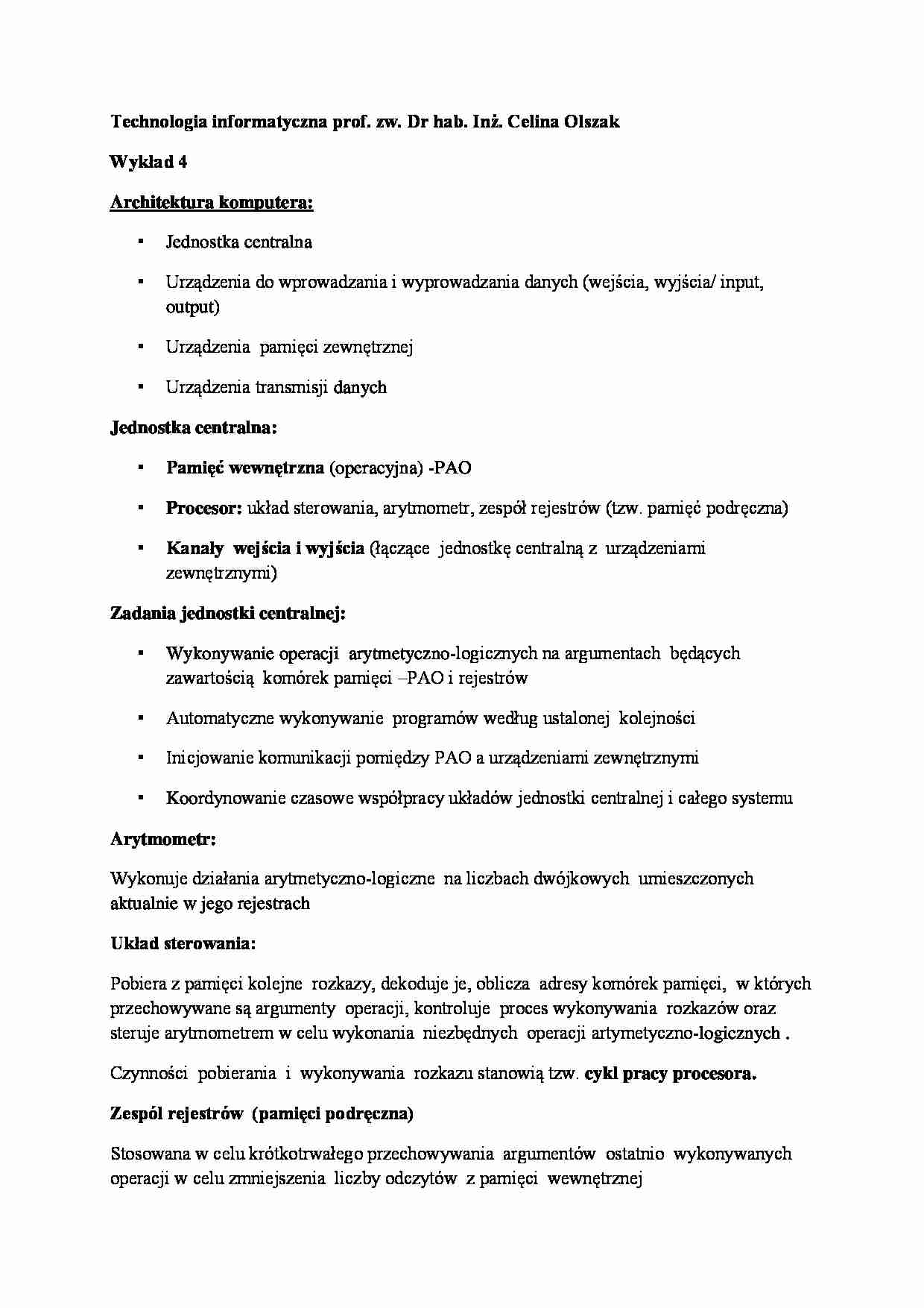 Architektura komputera- wykład 4 - strona 1