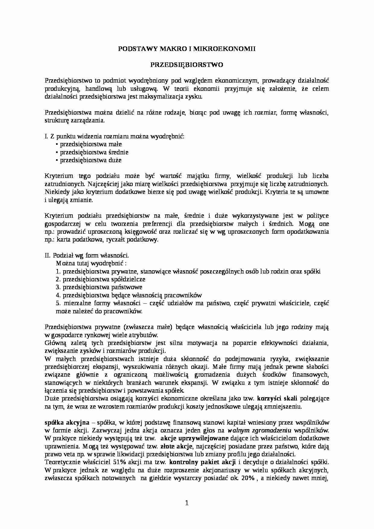 WYKŁAD- PRZEDSIĘBIORSTWO, AKCJA A OBLIGACJA - strona 1