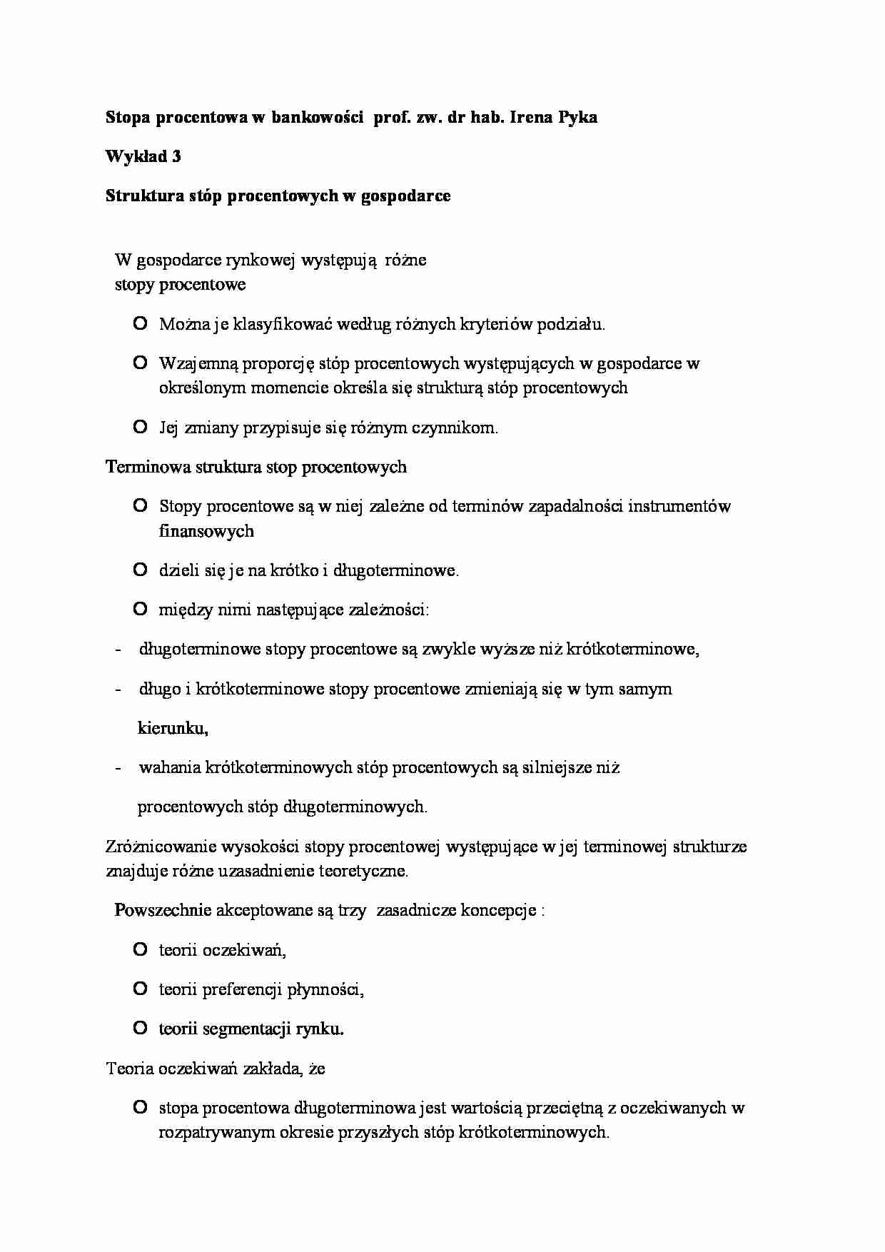Struktura stóp procentowych w gospodarce- wykład 3 - strona 1