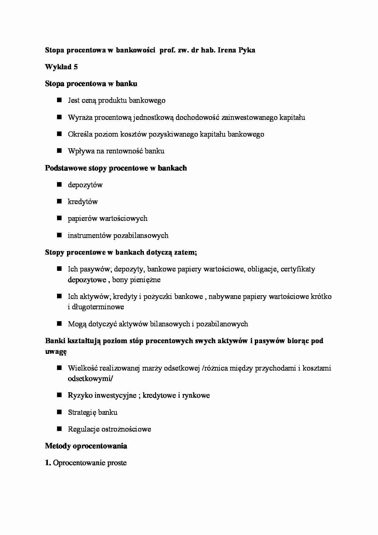 Stopa procentowa w bankowości- wykład 5 - strona 1