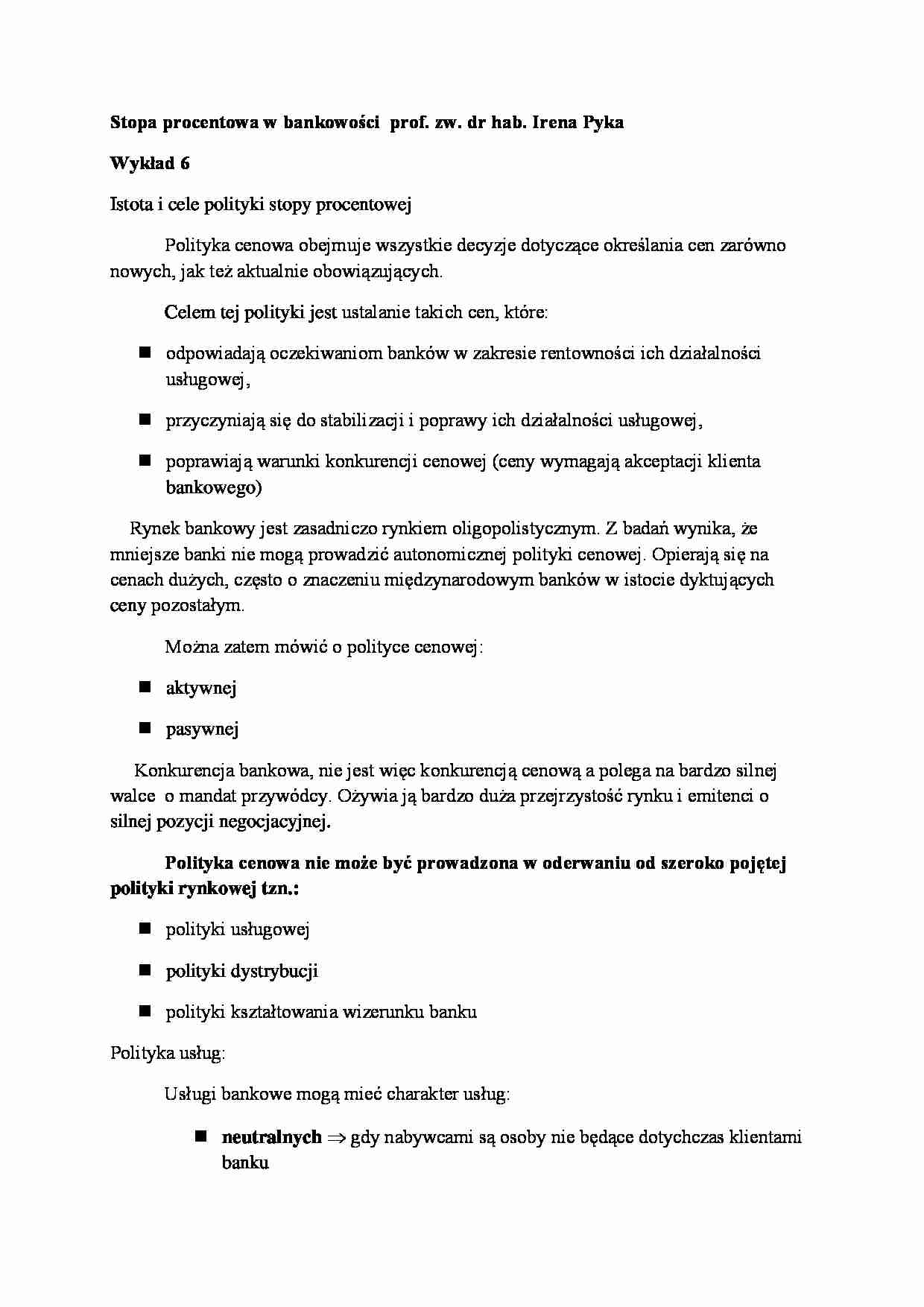 Stopa procentowa w bankowości- wykład 6 - strona 1