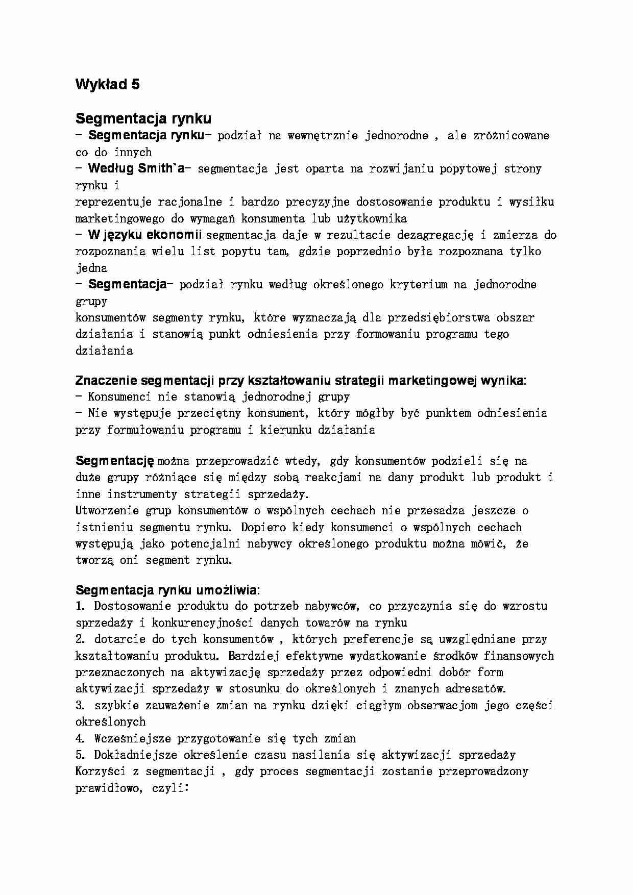 Segmentacja rynku- wykład 5 - strona 1