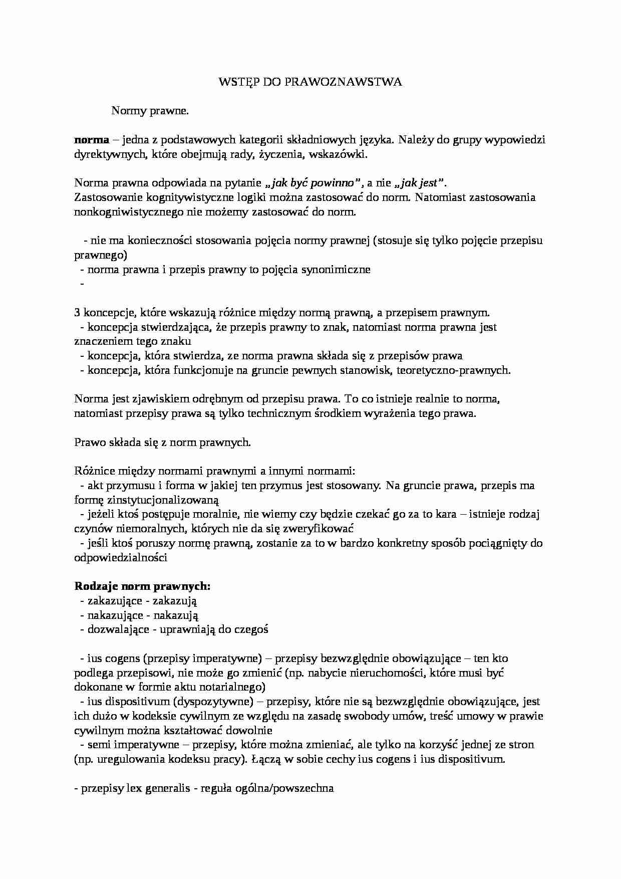 Wykład- Normy prawne i ich rodzaje - strona 1