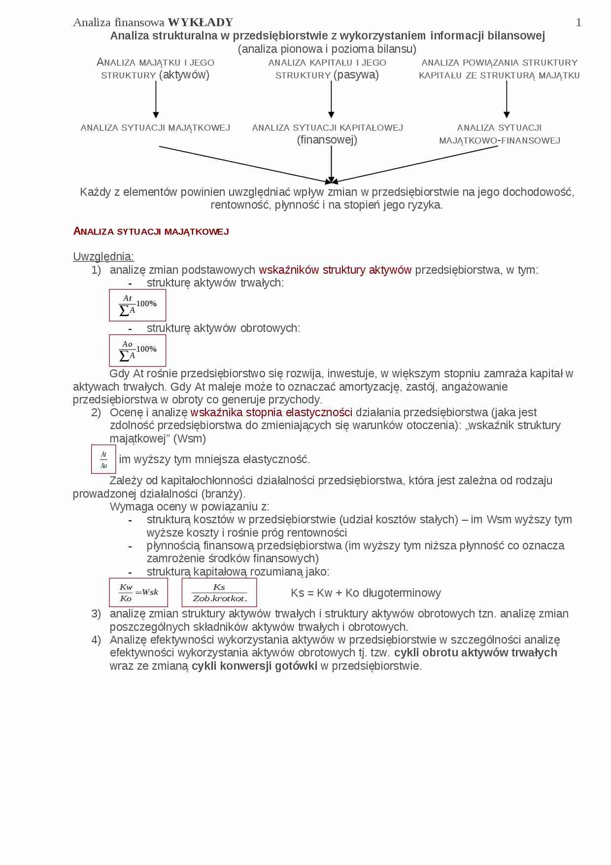 Analiza strukturalna w przedsiębiorstwie z wykorzystaniem informacji bilansowej- opracowanie - strona 1