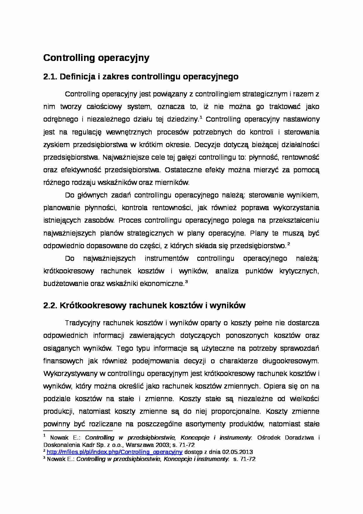 Controlling operacyjny- opracowanie - strona 1