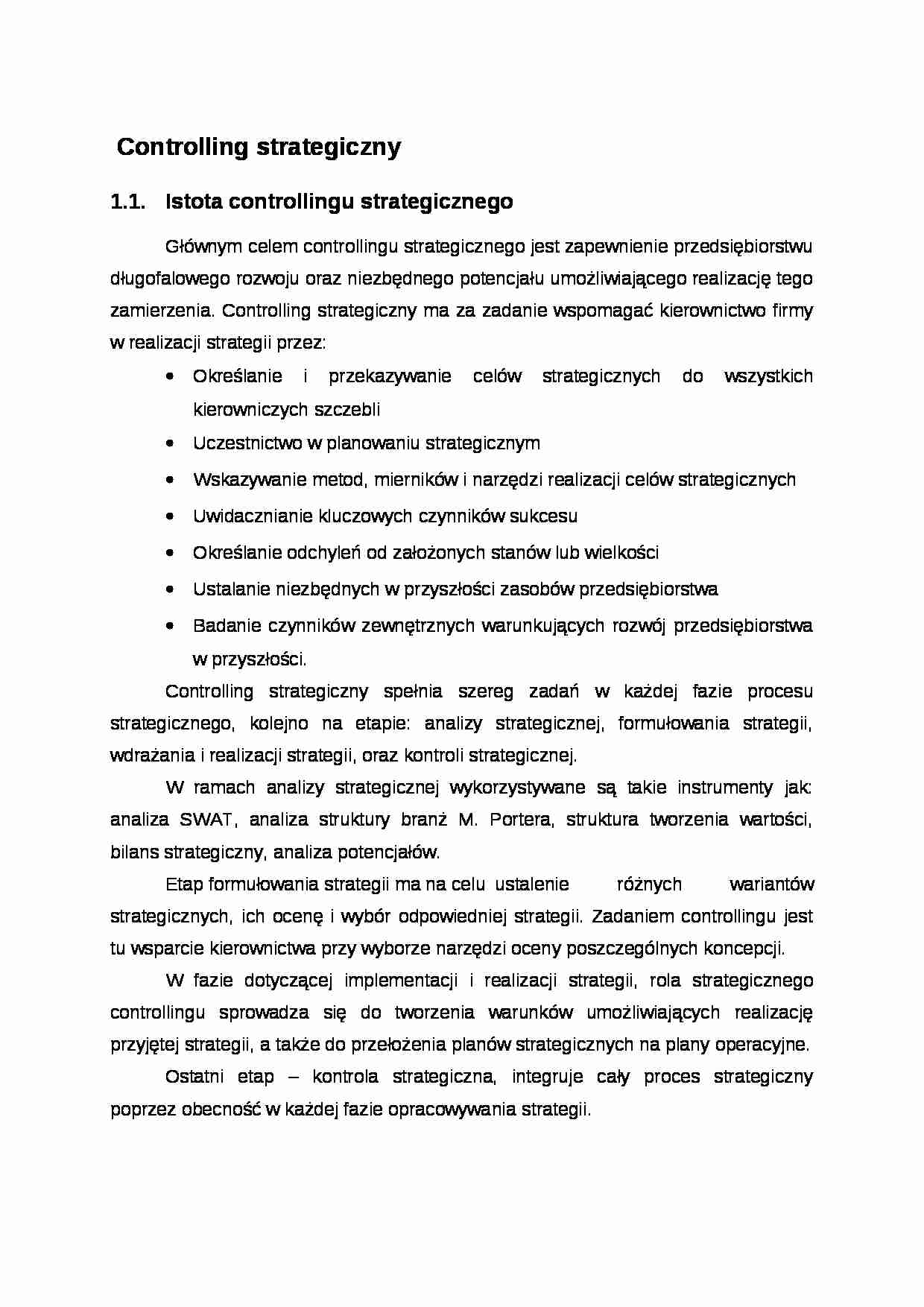 Controlling strategiczny- opracowanie - strona 1