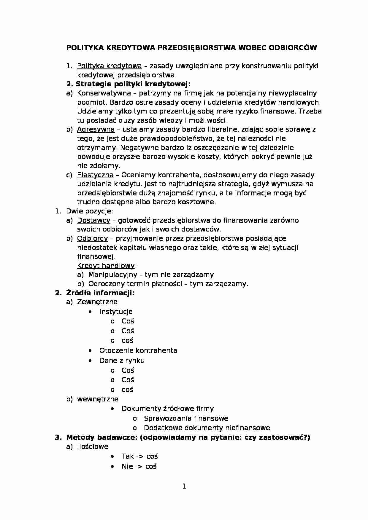 Polityka kredytowa przedsiębiorstwa wobec odbiorców- opracowanie - strona 1