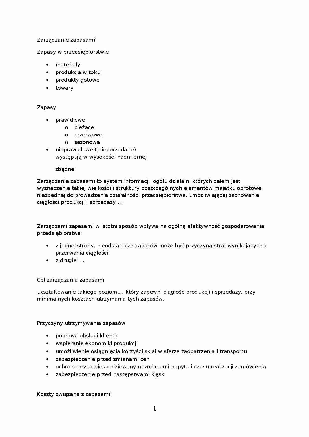 Zarządzanie zapasami- opracowanie - strona 1