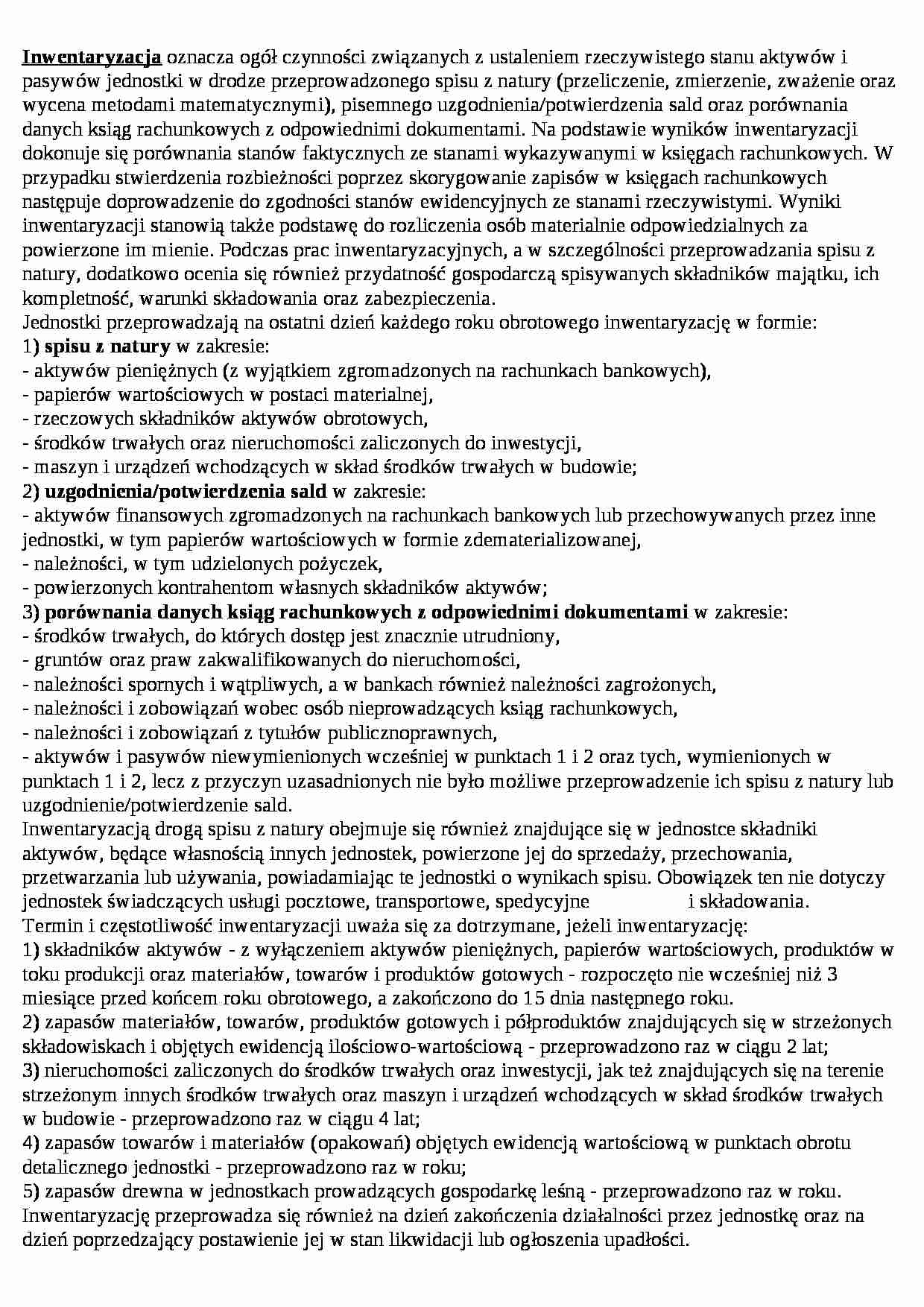 WYKŁAD- Rachunkowość- Inwentaryzacja - strona 1