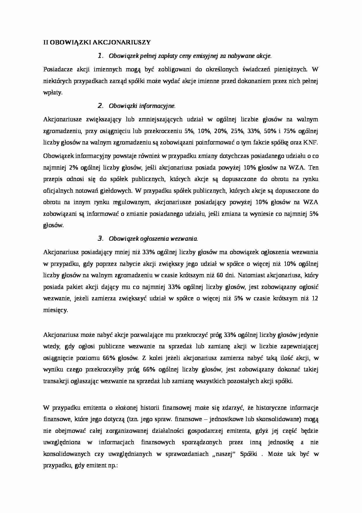 Obowiązki akcjonariuszy- opracowanie - strona 1