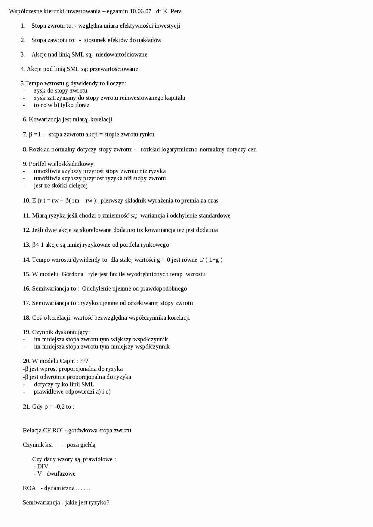 Współczesne kierunki inwestowania - egzamin - strona 1