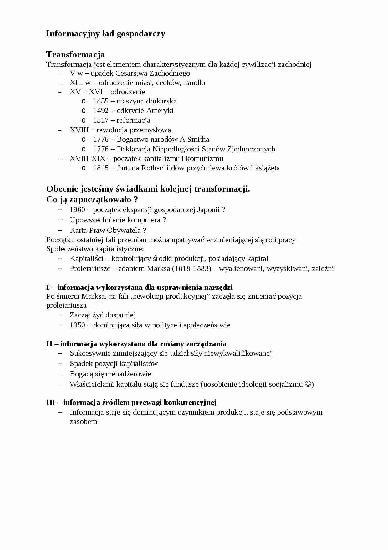 Informacyjny ład gospodarczy- opracowanie - strona 1