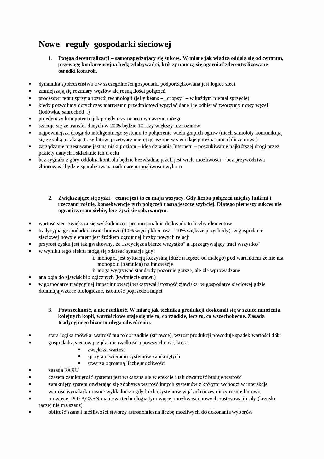 Reguły gospodarki sieciowej- opracowanie - strona 1
