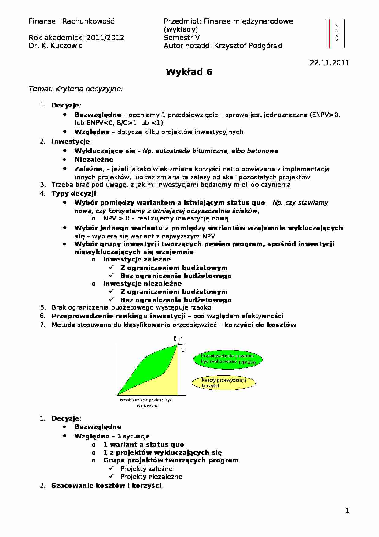 Kryteria decyzyjne- wykład 6 - strona 1
