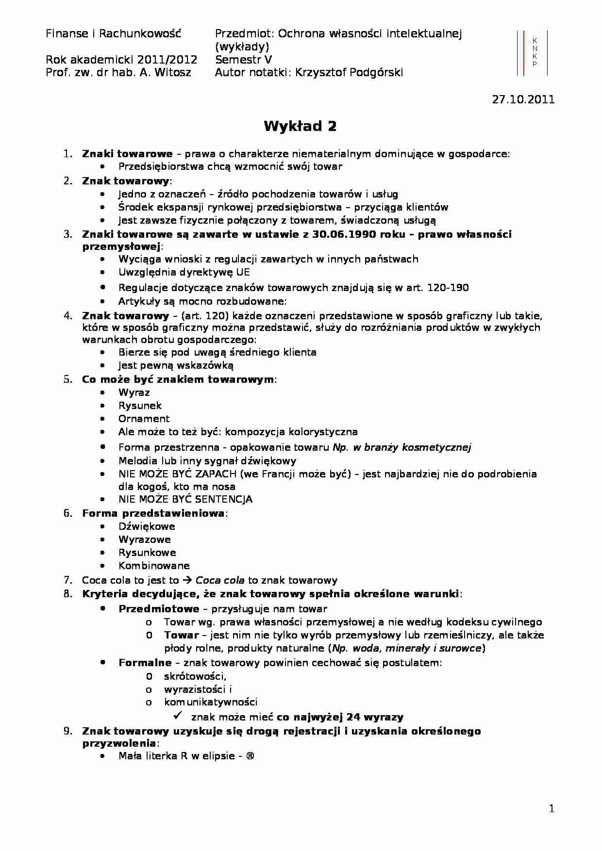 Znak towarowy- wykład 2 - strona 1