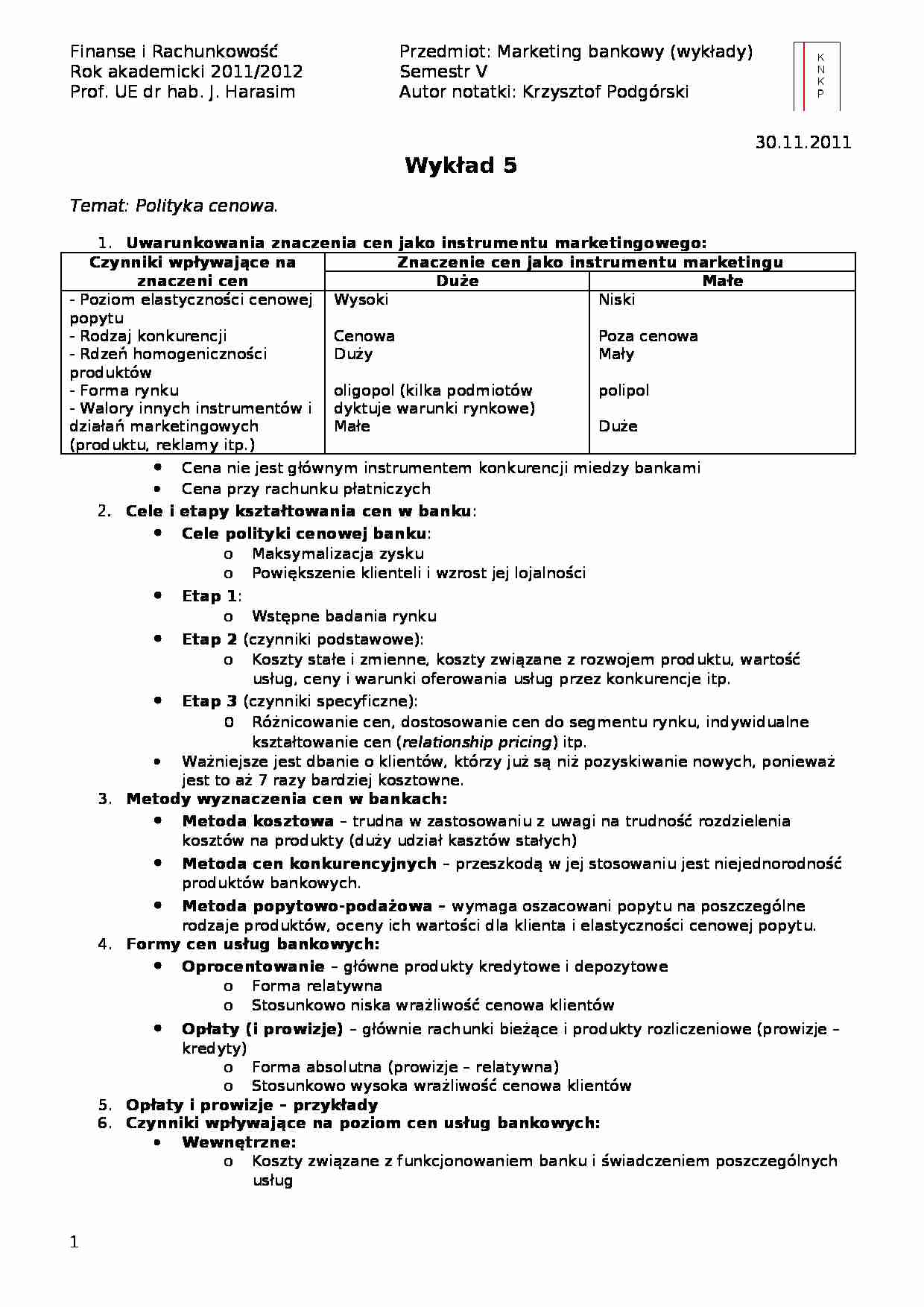 Polityka cenowa- wykład 5 - strona 1