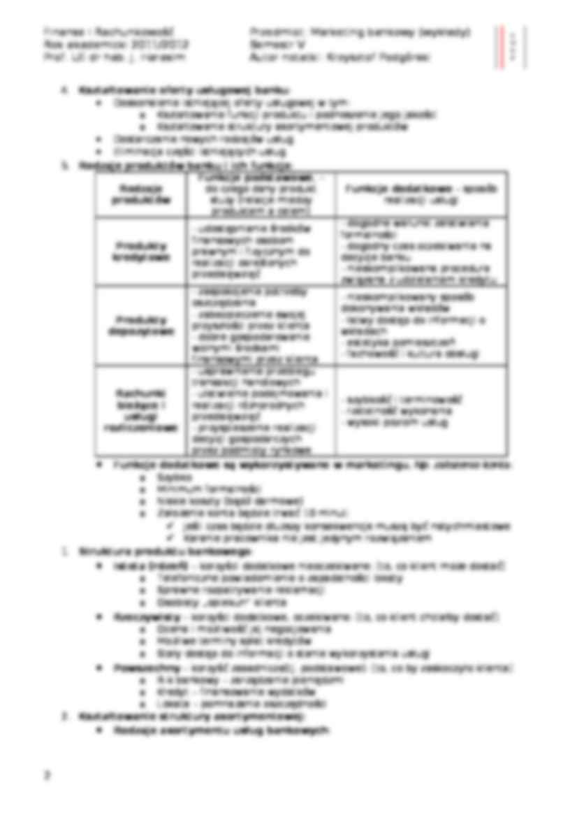 Polityka produktu i polityka cenowa banku-  wykład 4 - strona 2