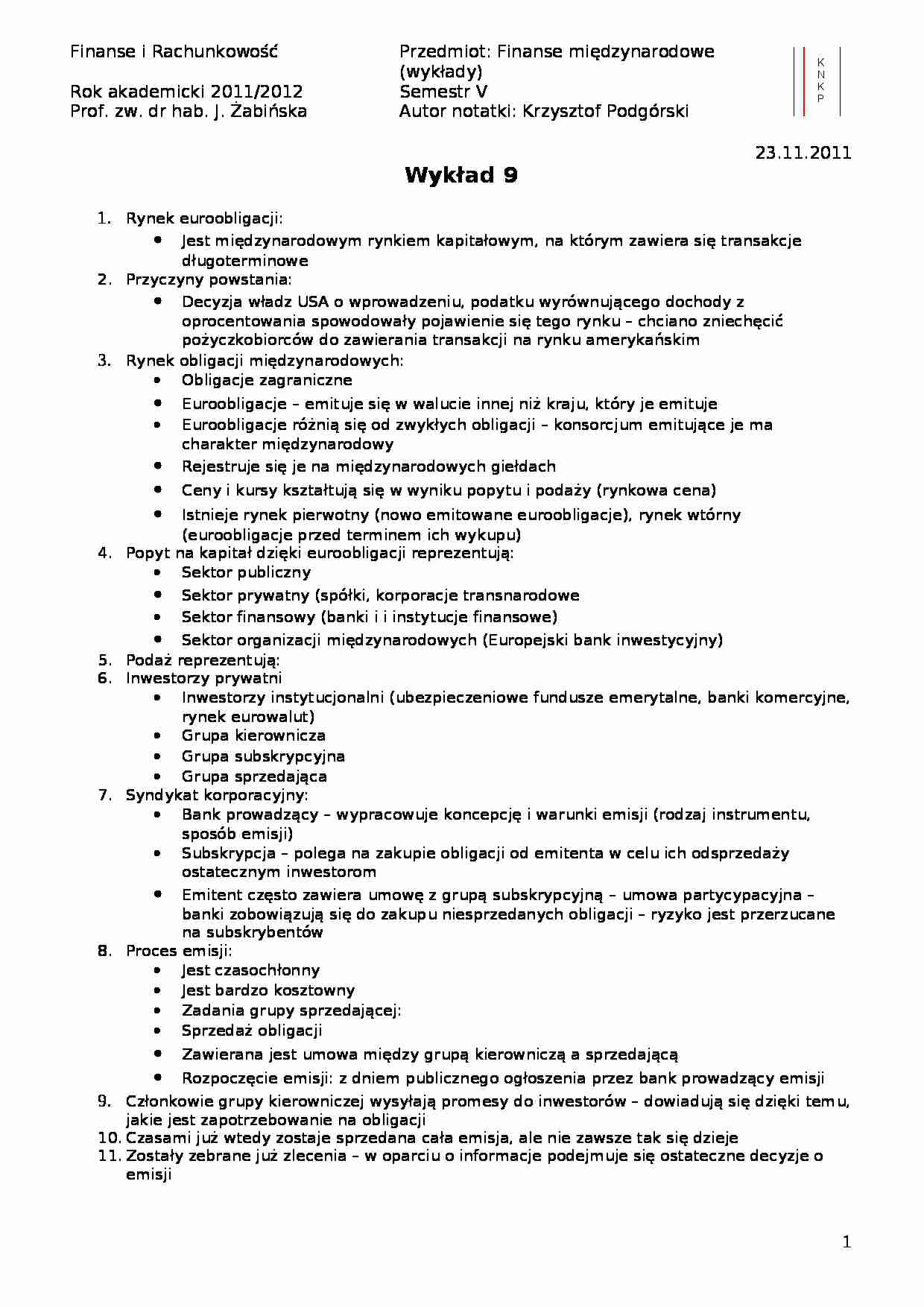 Rynek euroobligacji- wykład 9 - strona 1