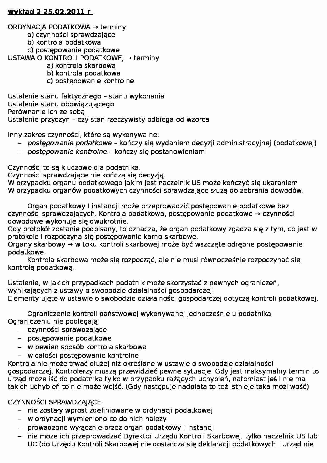 Ordynacja podatkowa i ustawa o kontroli podatkowej - terminy (wykład) - strona 1