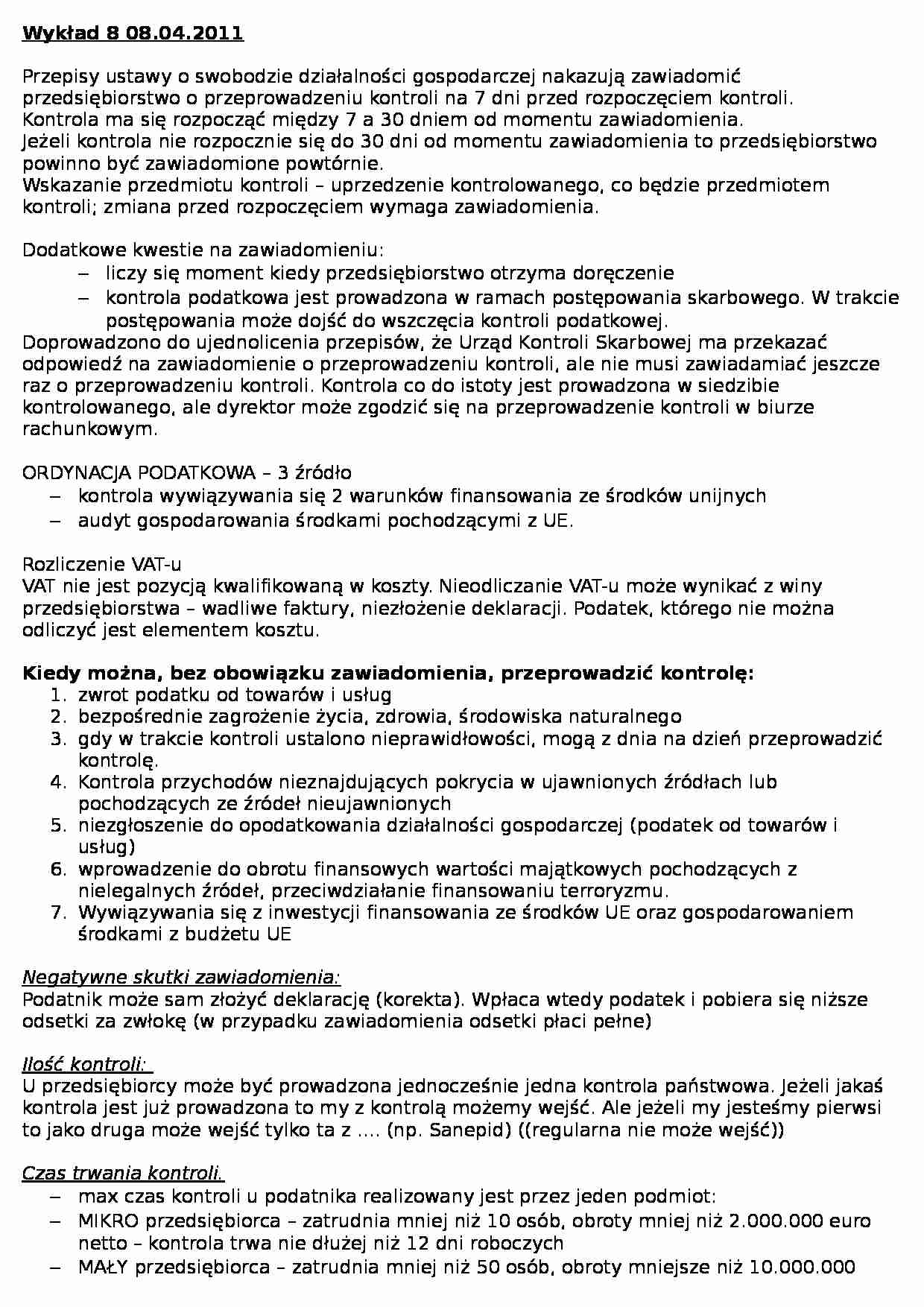 Zawiadomienie o przeprowadzeniu kontroli - wykład - strona 1