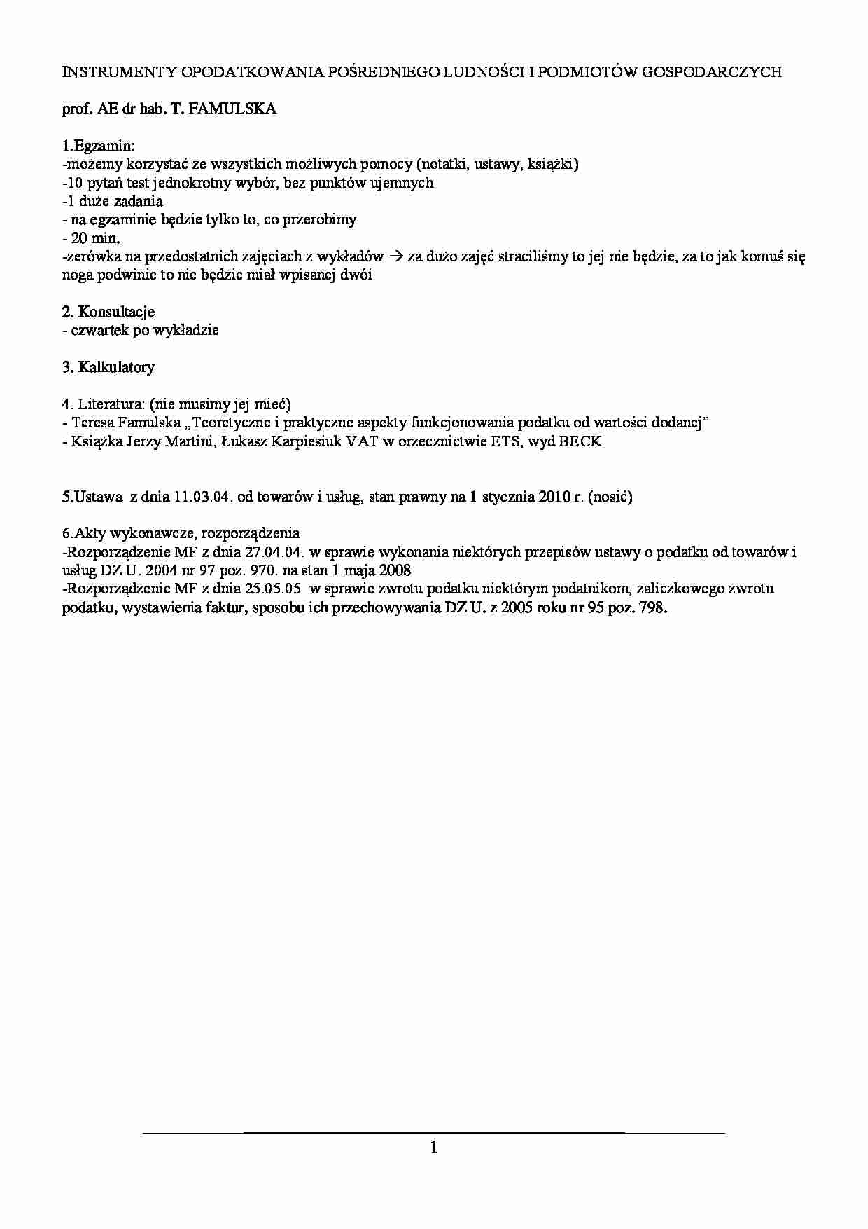 Wykłady z instrumentów opodatkowania pośredniego - strona 1
