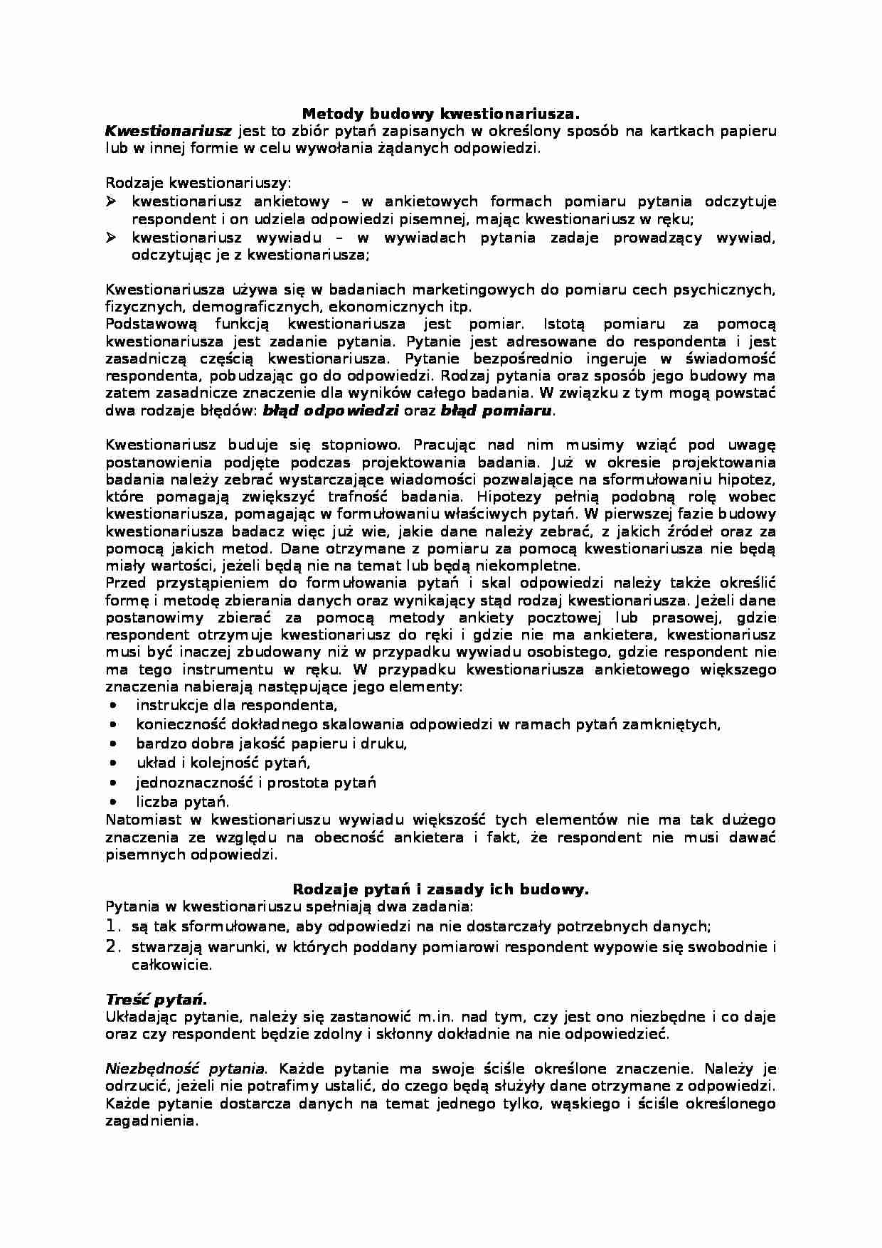 Metody budowy kwestionariusza - strona 1