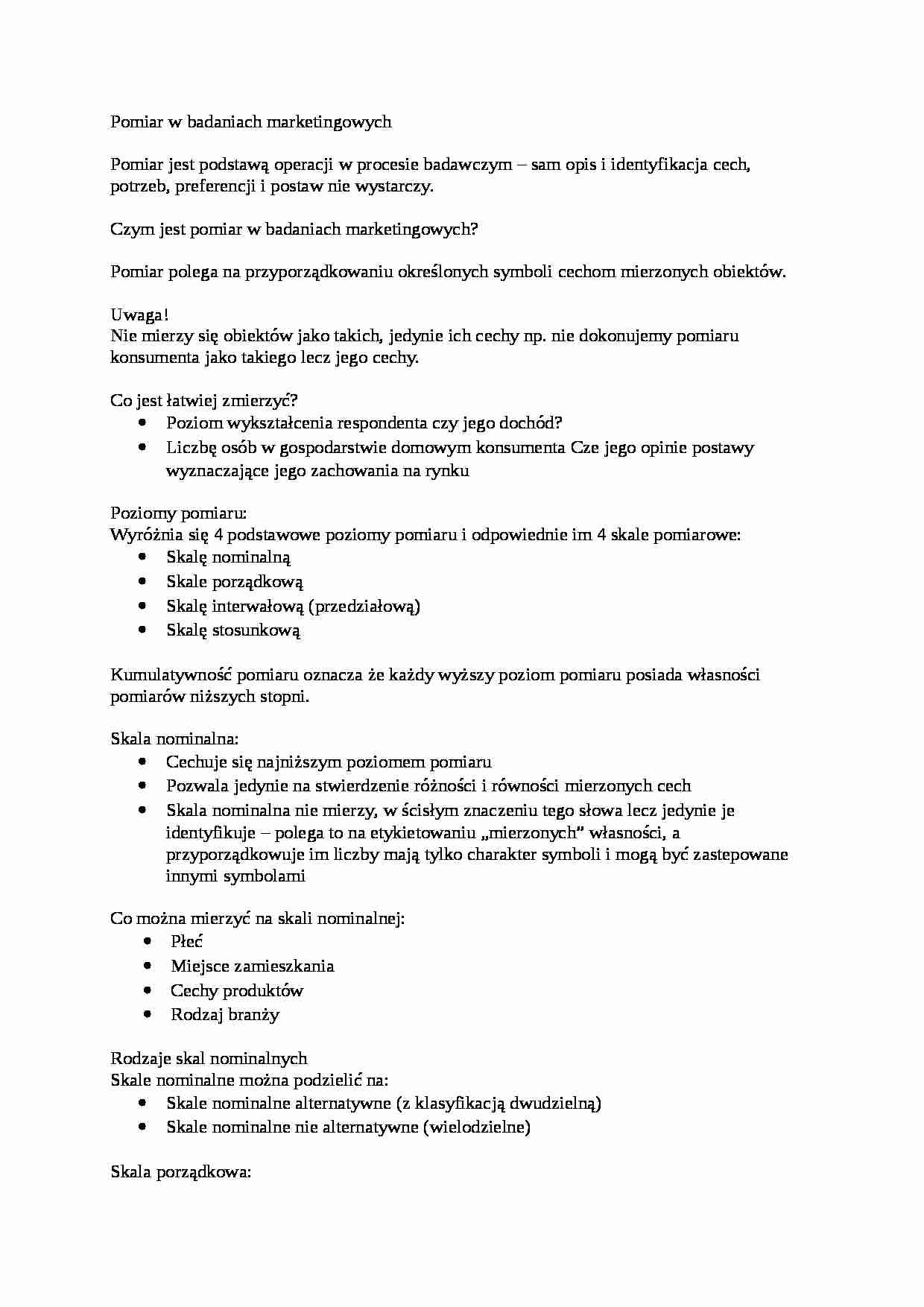 Pomiar w badaniach marketingowych - strona 1