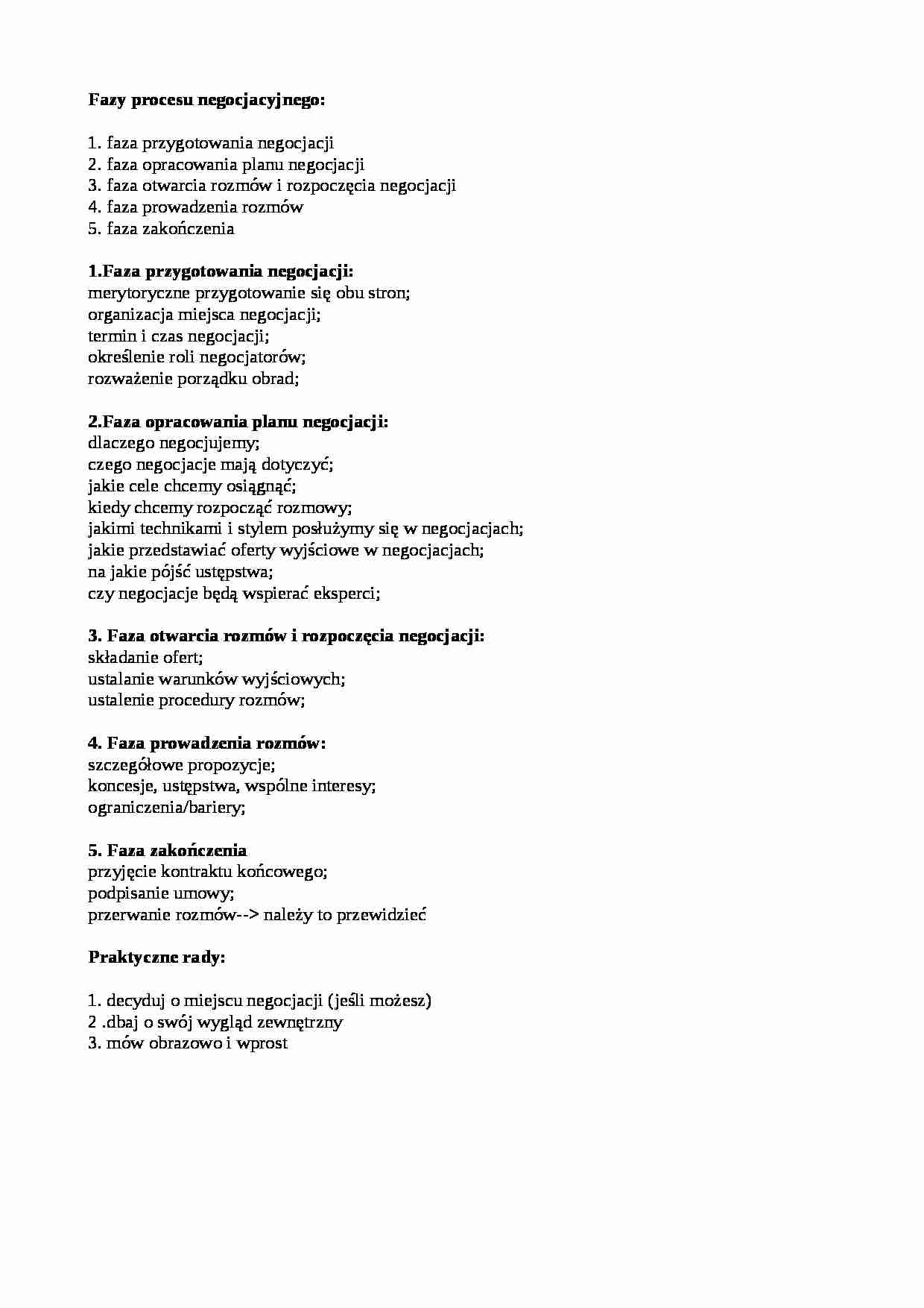Fazy procesu negocjacyjnego - strona 1