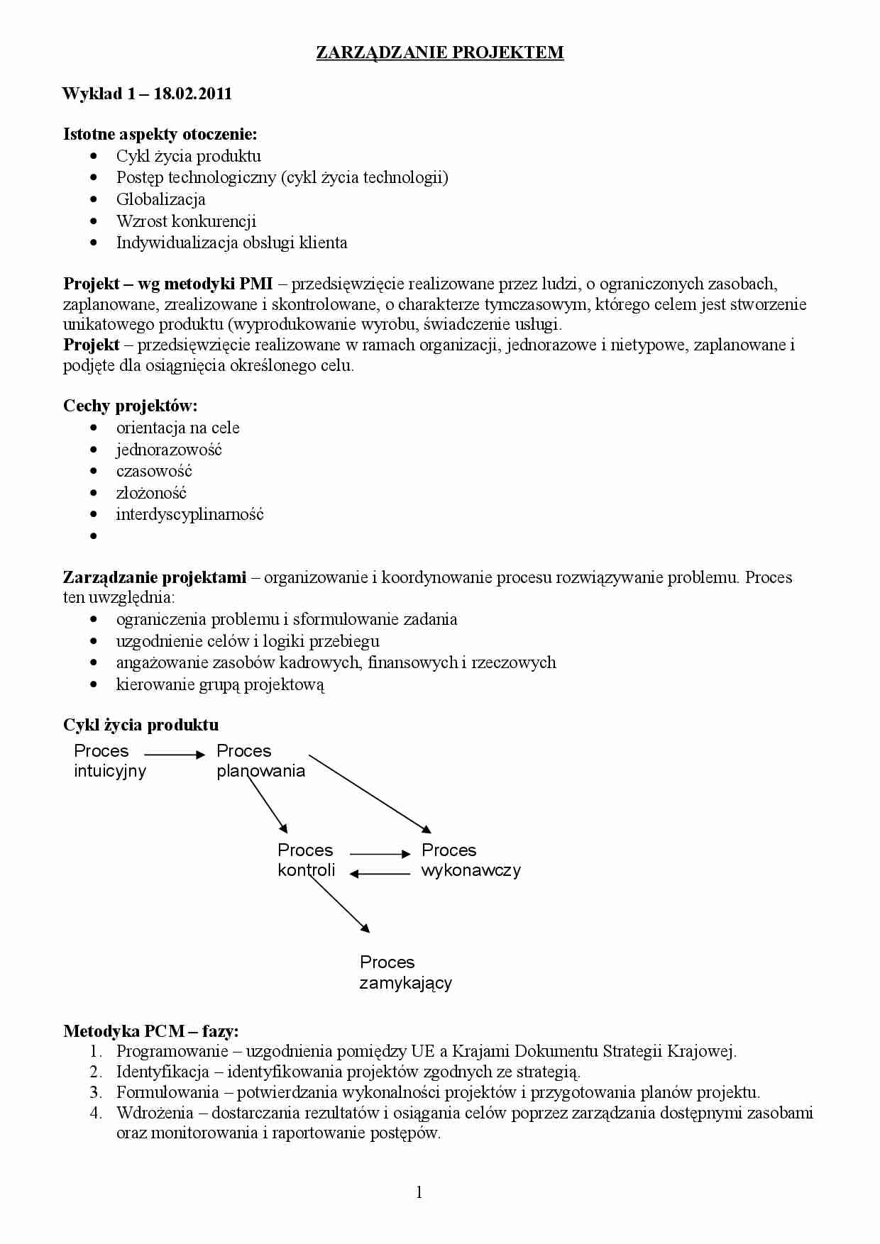 Wykłady z zarządzania projektem - strona 1