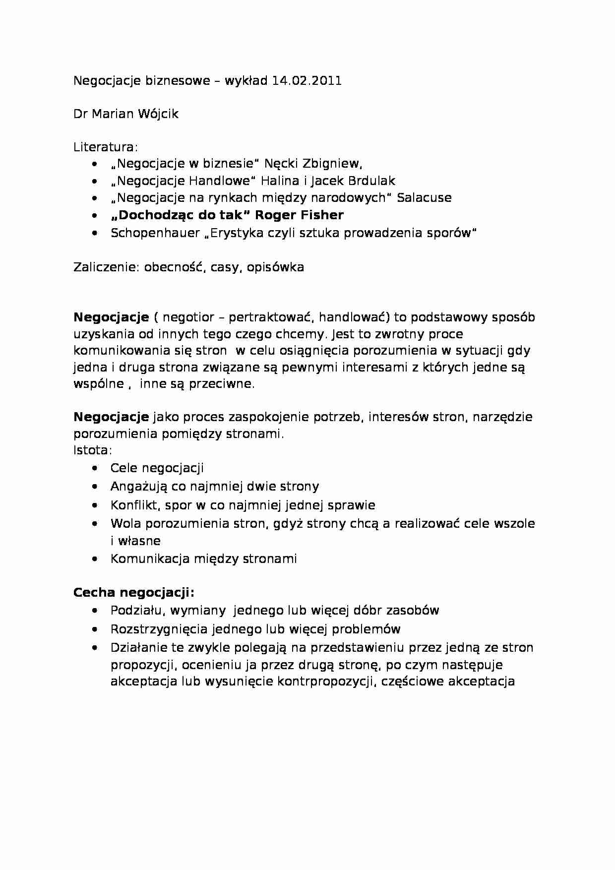 Istota negocjacji - wykład - strona 1