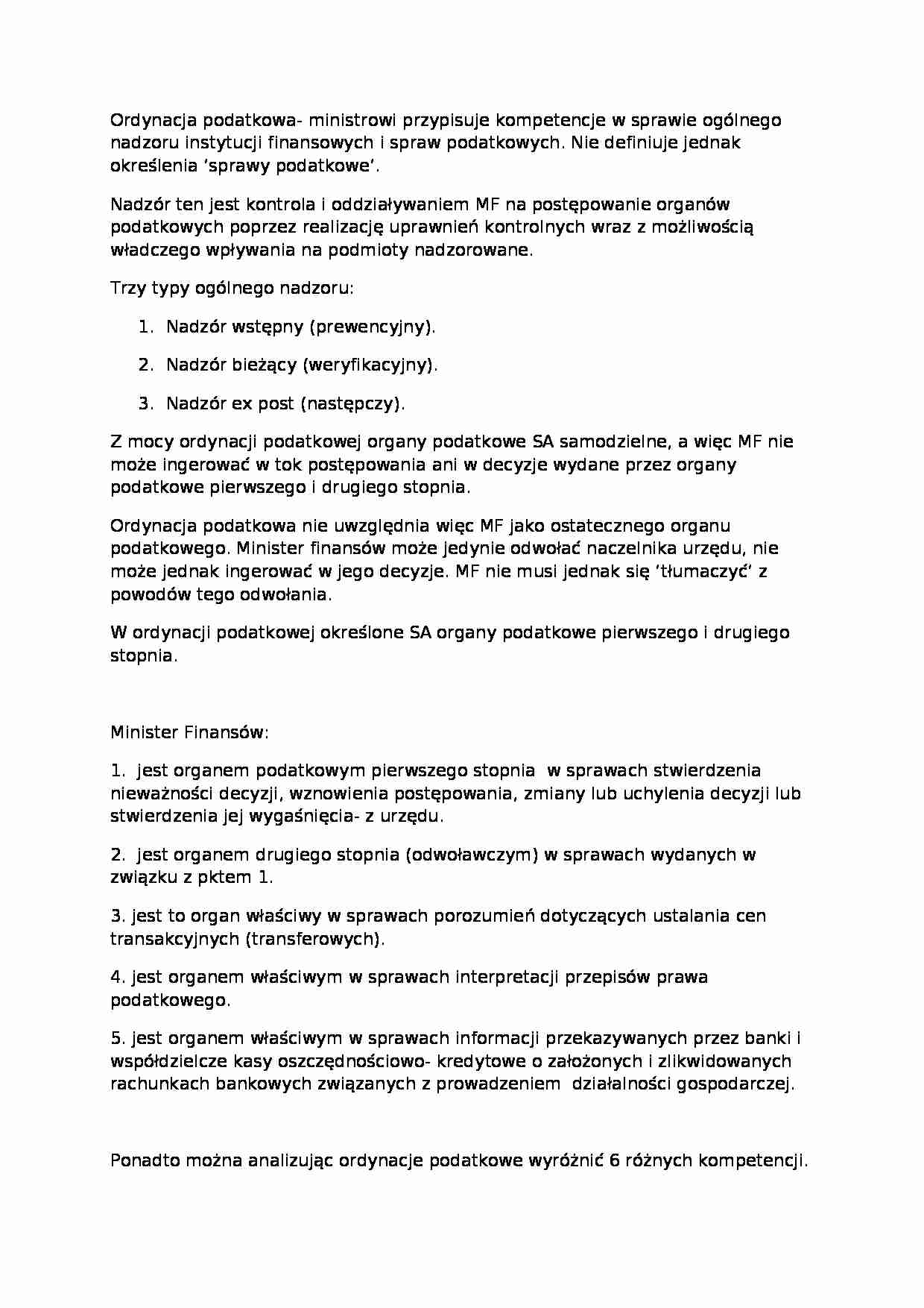 Kompetencje Ministra Finansów - strona 1