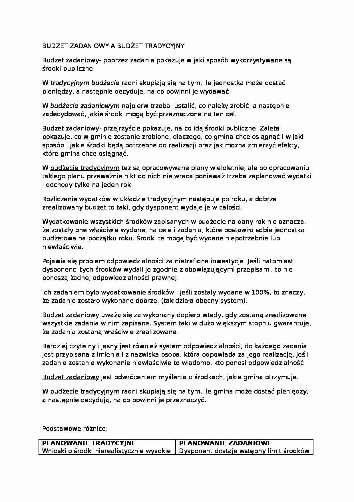Budżet zadaniowy a tradycyjny - strona 1