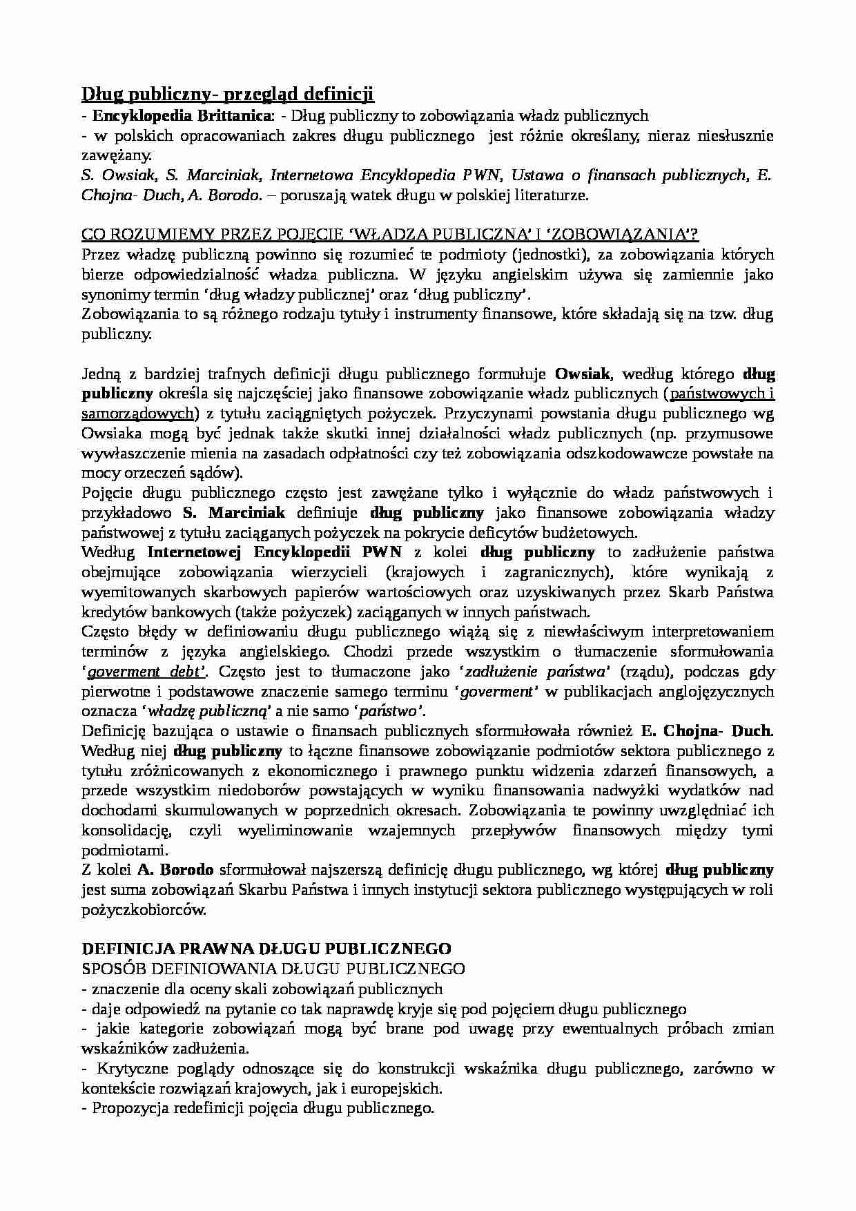 Dług publiczny - przegląd definicji - strona 1