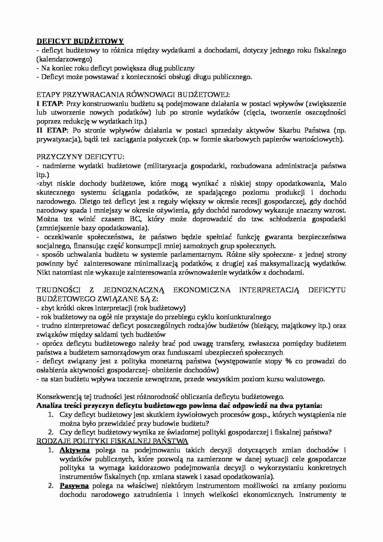 Definicja deficytu budżetowego - strona 1