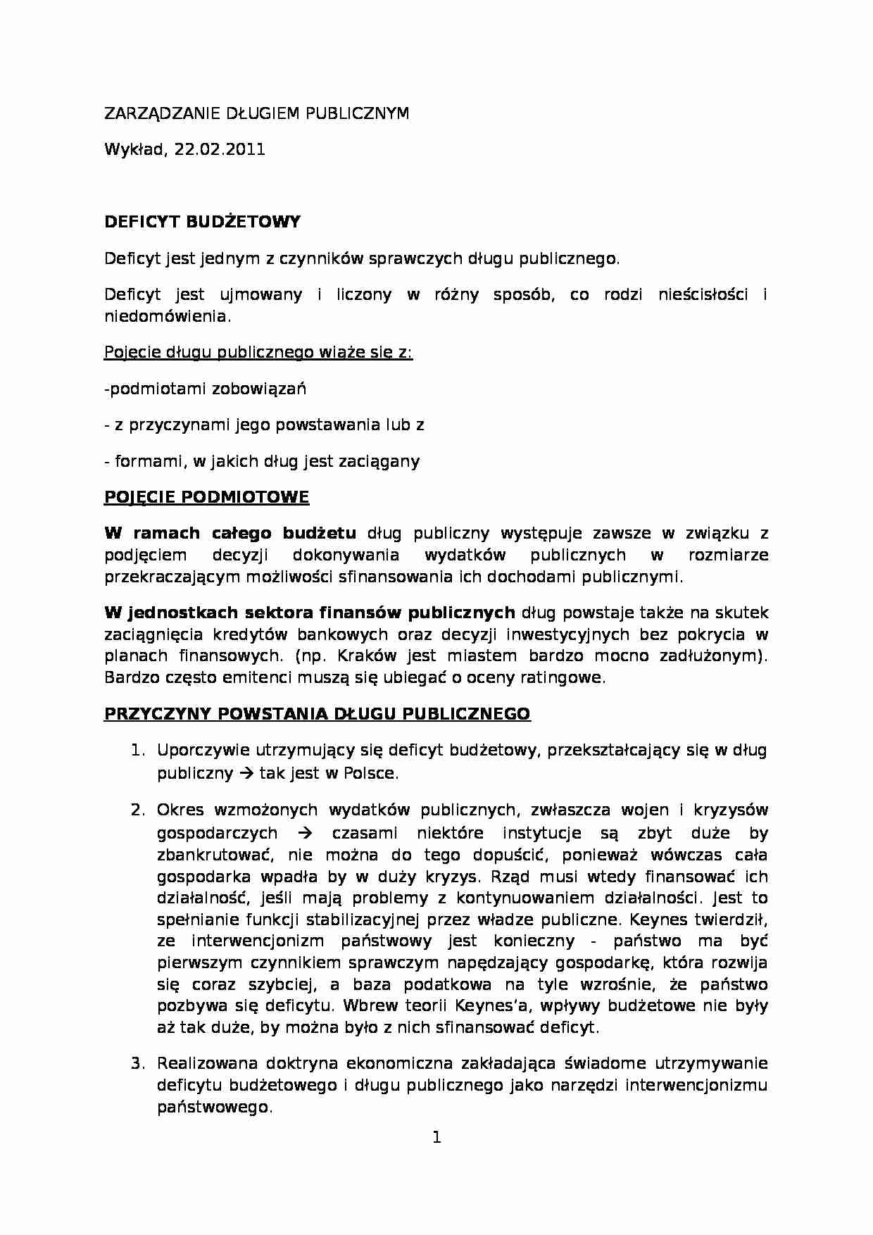 Przyczyny powstania długu publicznego - strona 1