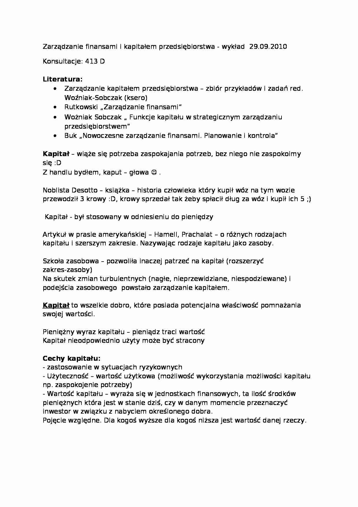 Kapitał - cechy i funkcje - strona 1