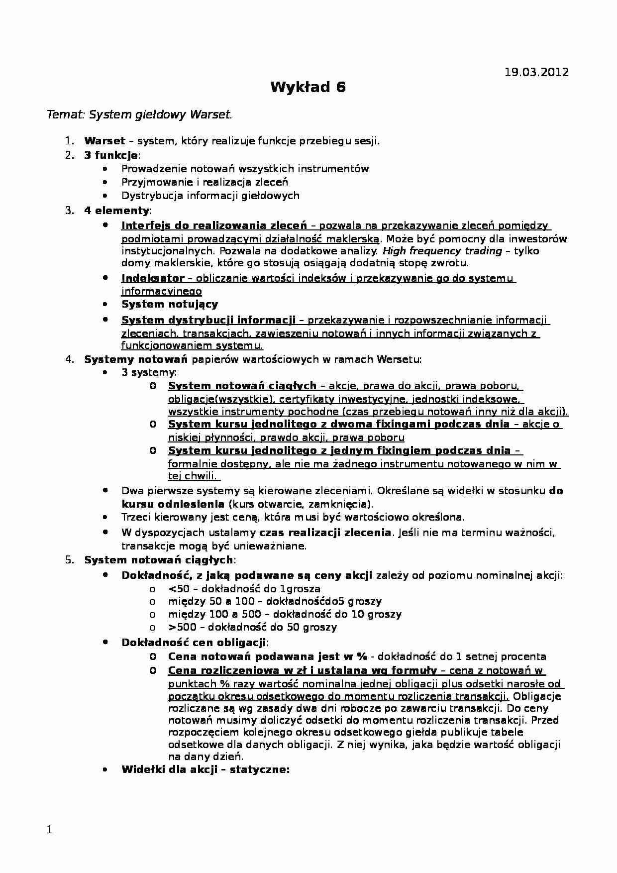 System giełdowy Warset - wykład - strona 1