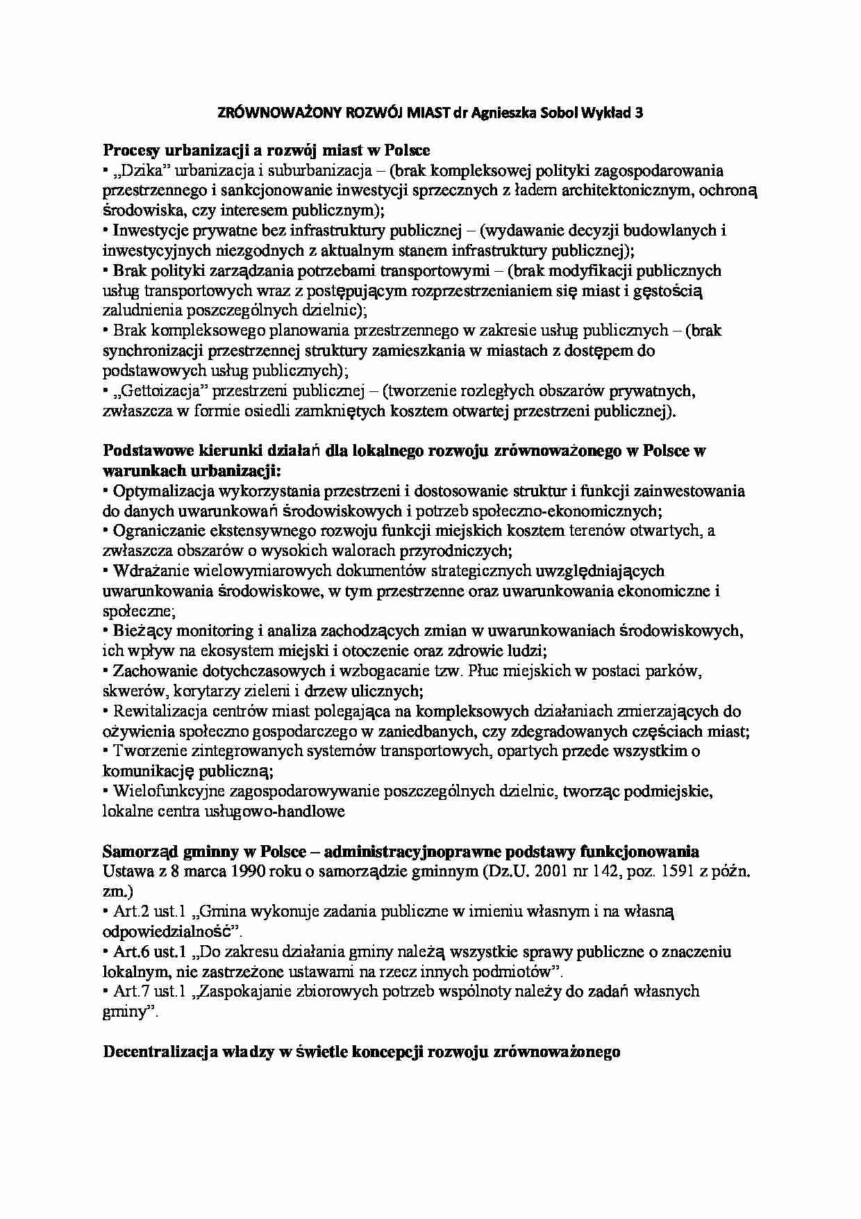 Procesy urbanizacji a rozwój miast w Polsce - wykład - strona 1