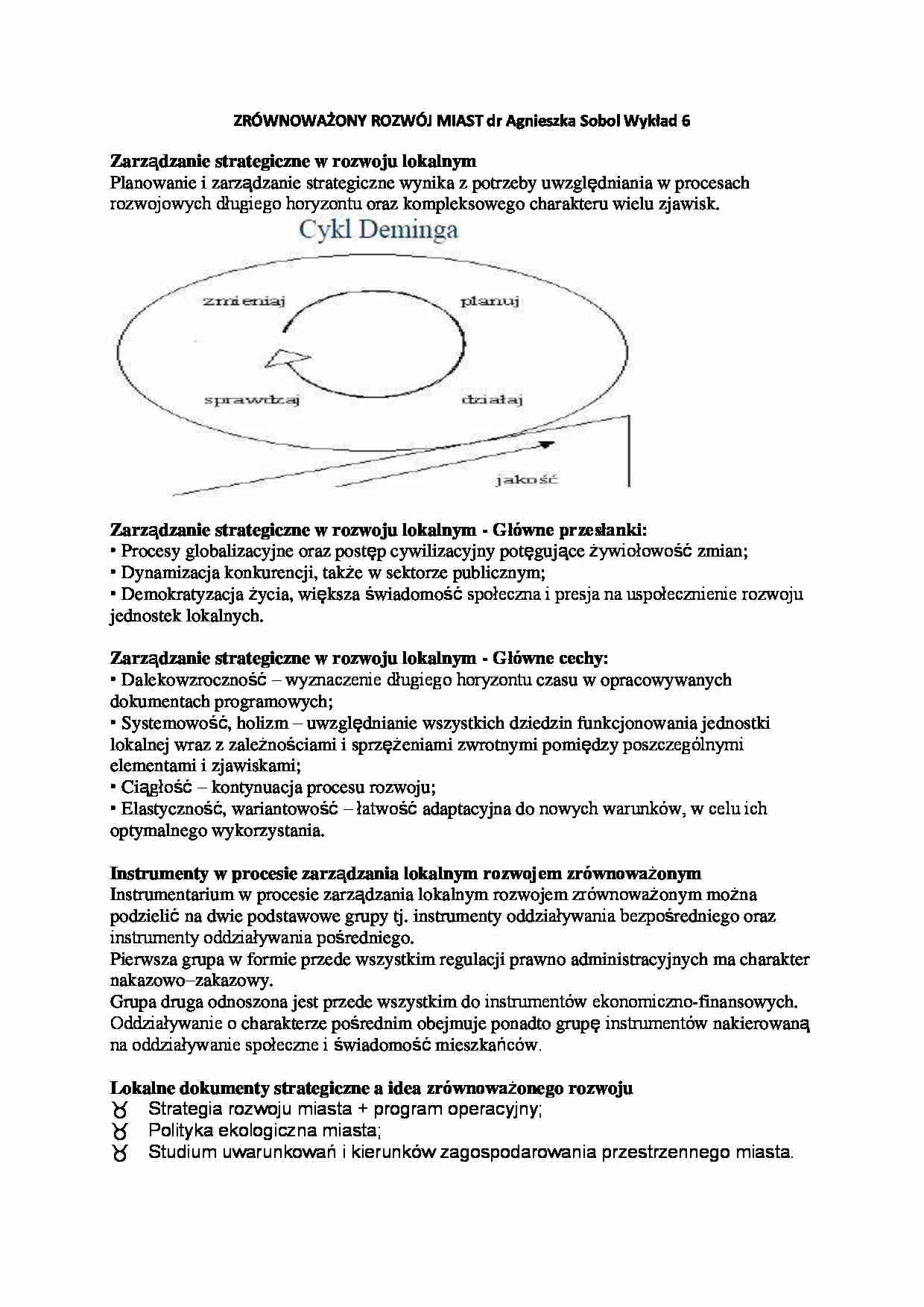 Zarządzanie strategiczne w rozwoju lokalnym - wykład - strona 1